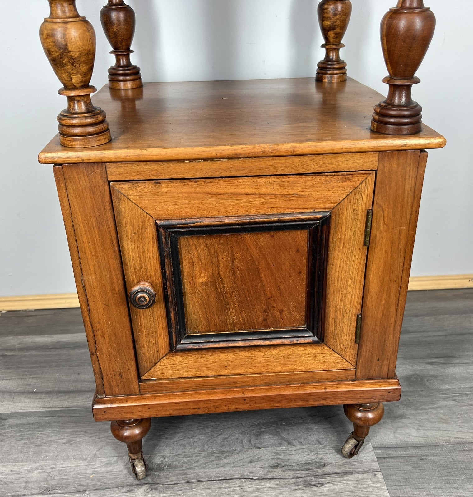 Bedside Table Antique French Style Marble Top Walnut Cupboard Cabinet LOT 40437