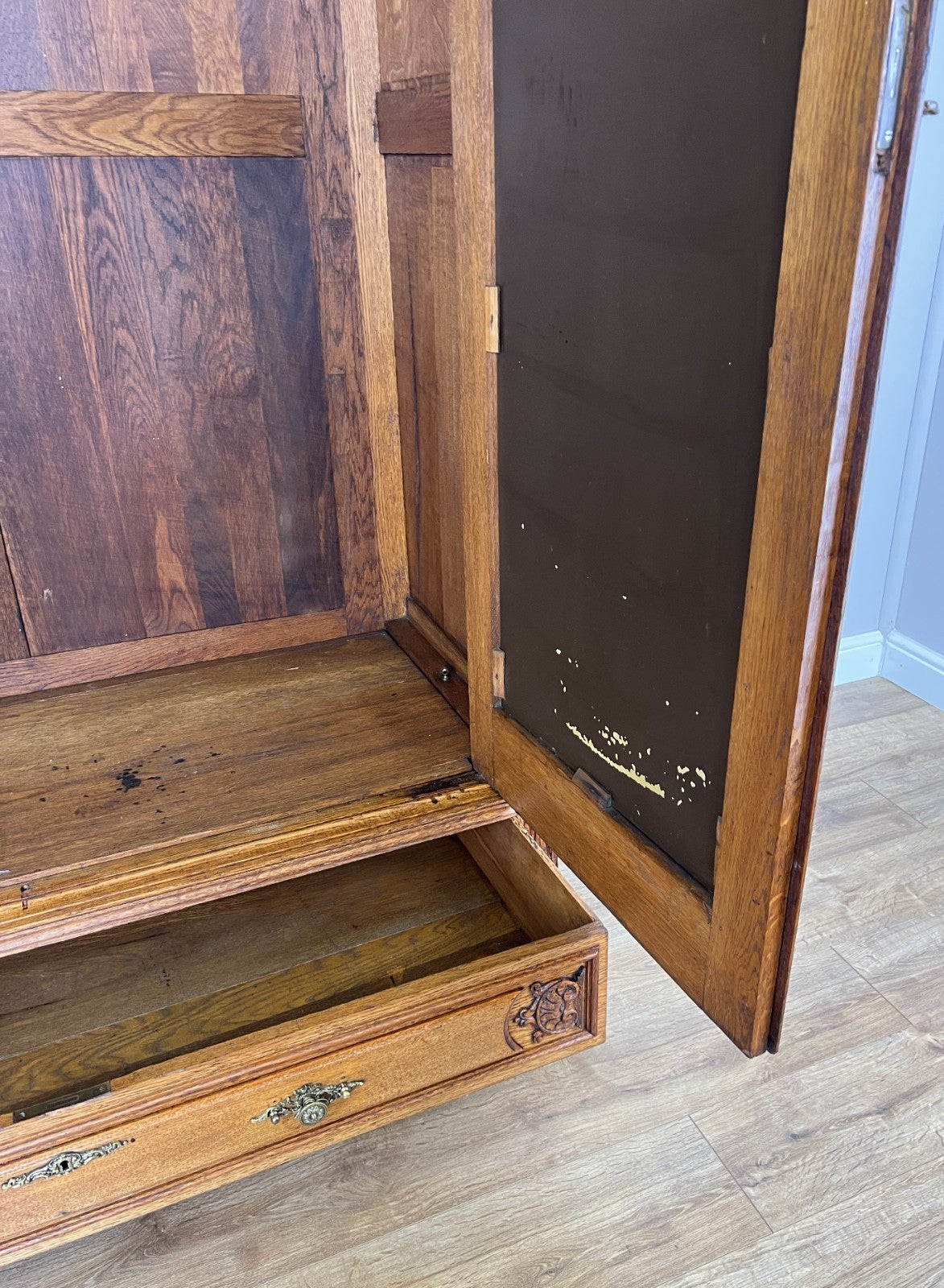 Wardrobe Antique French Oak Two Door Mirrored Carved Armoire Cabinet LOT 612017
