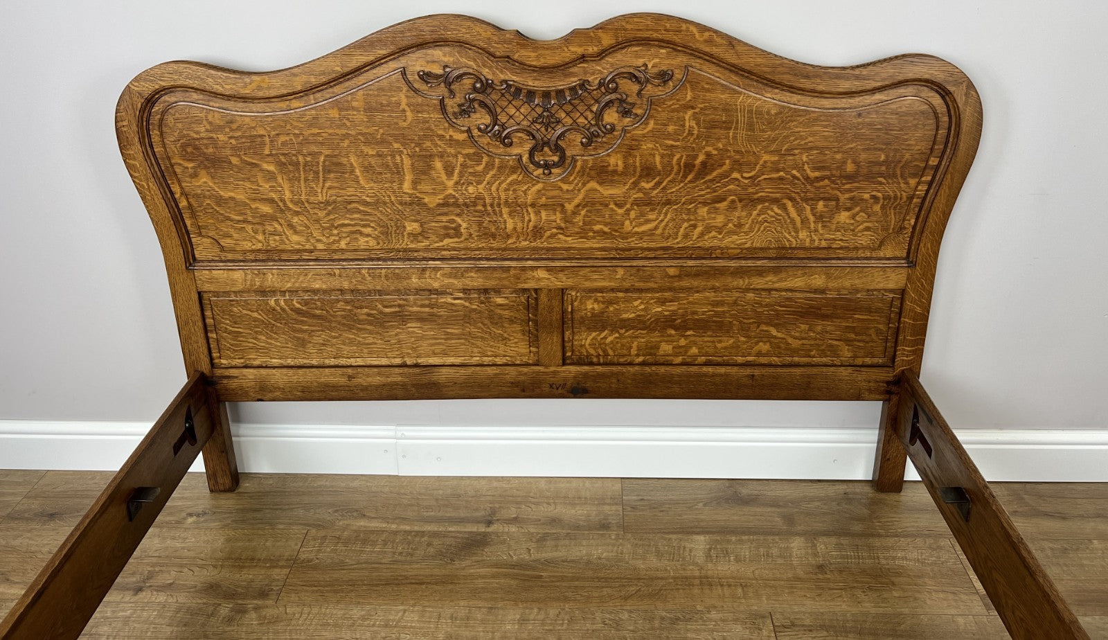 Bed Vintage French Louis XVI Double Bed Frame Oak Carved Headboard LOT 48766