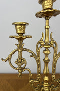 Candelabras Vintage French Brass Pair Ornate 3 Arm Candle Holders LOT 60455