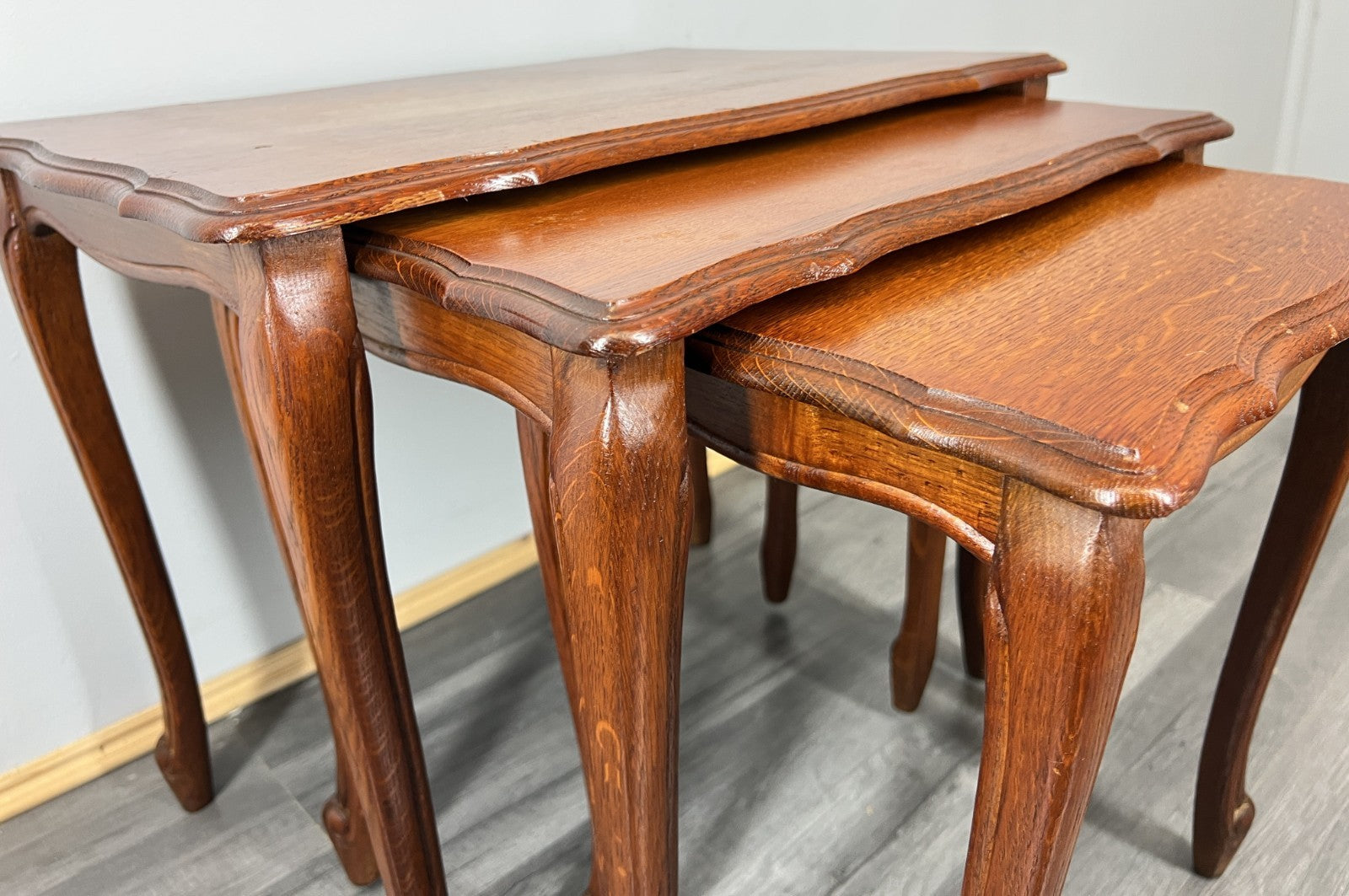 Vintage French Louis XIV Oak Set of Three Nested Carved Tables LOT 44263