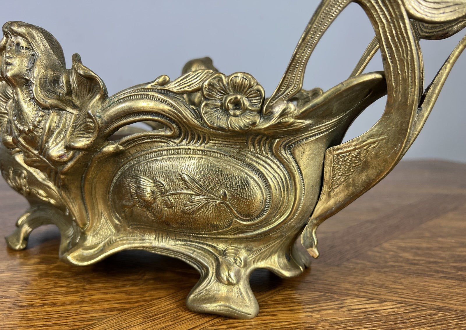 French Art Nouveau Jardiniere, Antique Brass Planter Brass Ornate LOT 46798