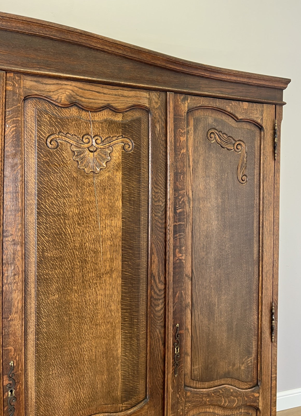 Wardrobe Vintage French Louis XVI Style Oak Four Door Carved Armoire LOT 6505