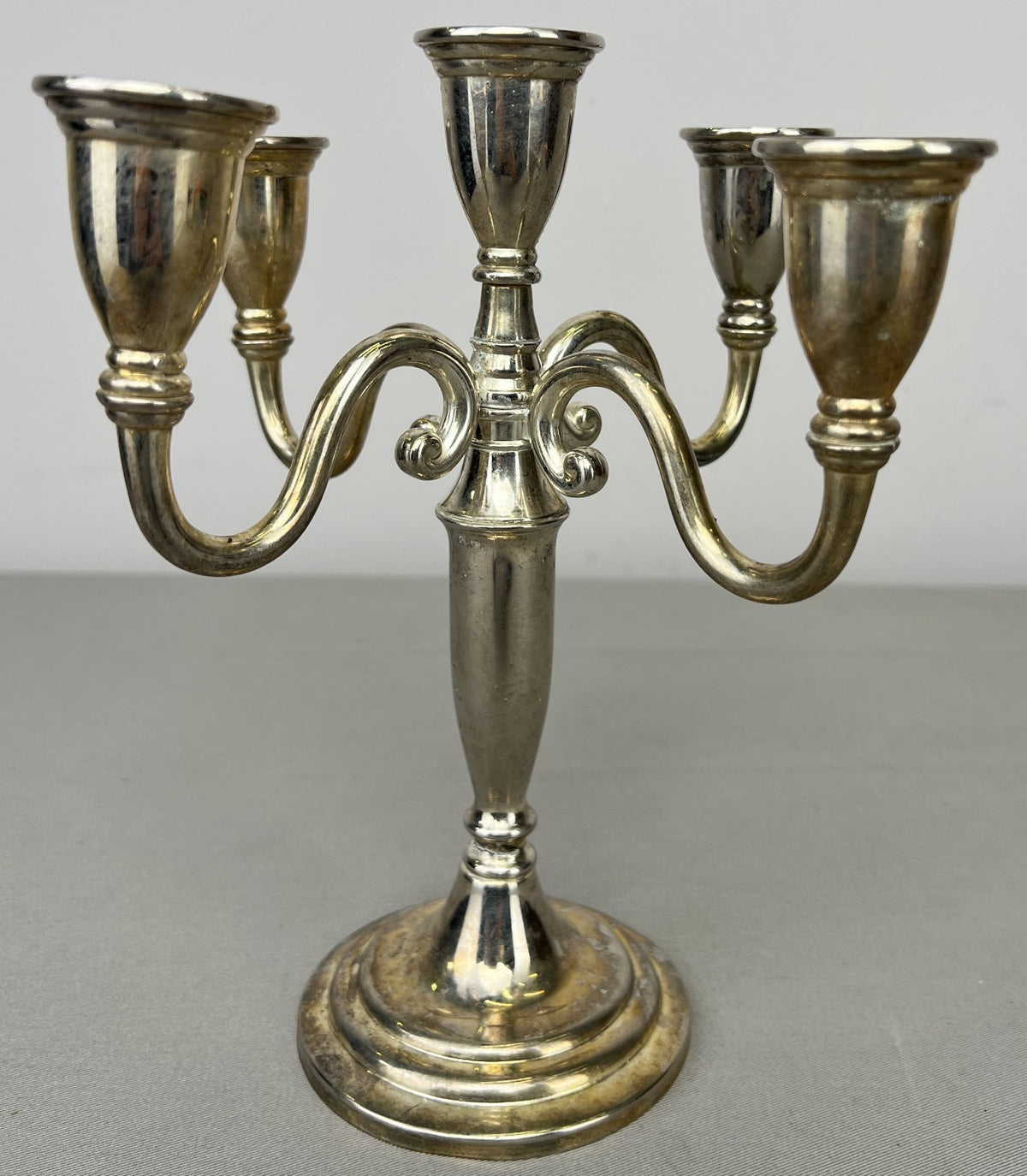 Pair of Candelabras Vintage French Style Metal Five Arm Candle Holders LOT 6486
