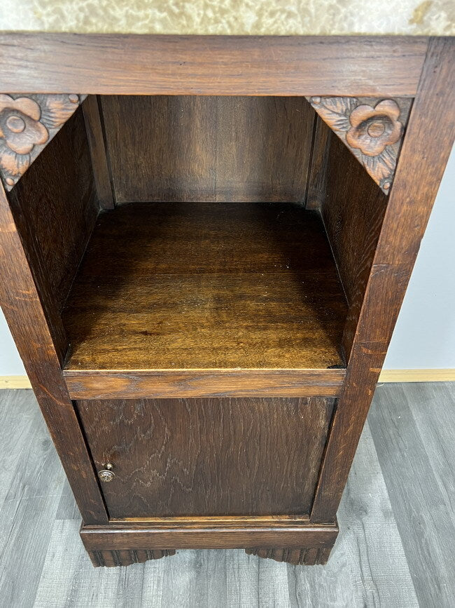 Bedside Table Antique French Style Marble Top Carved Cabinet Cupboard LOT 13424