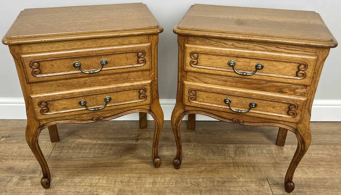 Pair of  Bedside Tables Vintage French Louis Oak Nightstands Cabinets LOT 48640