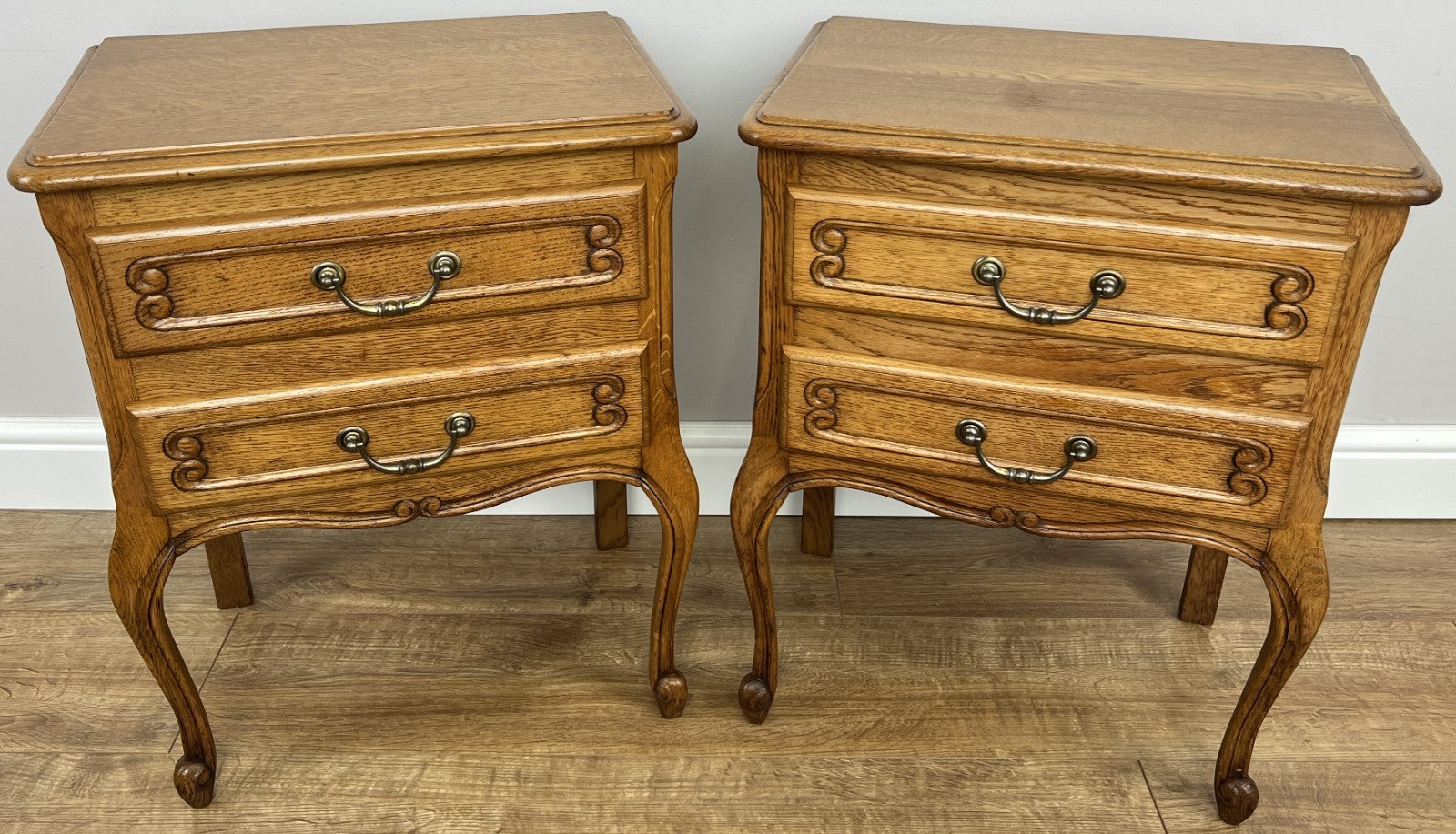 Pair of  Bedside Tables Vintage French Louis Oak Nightstands Cabinets LOT 48640