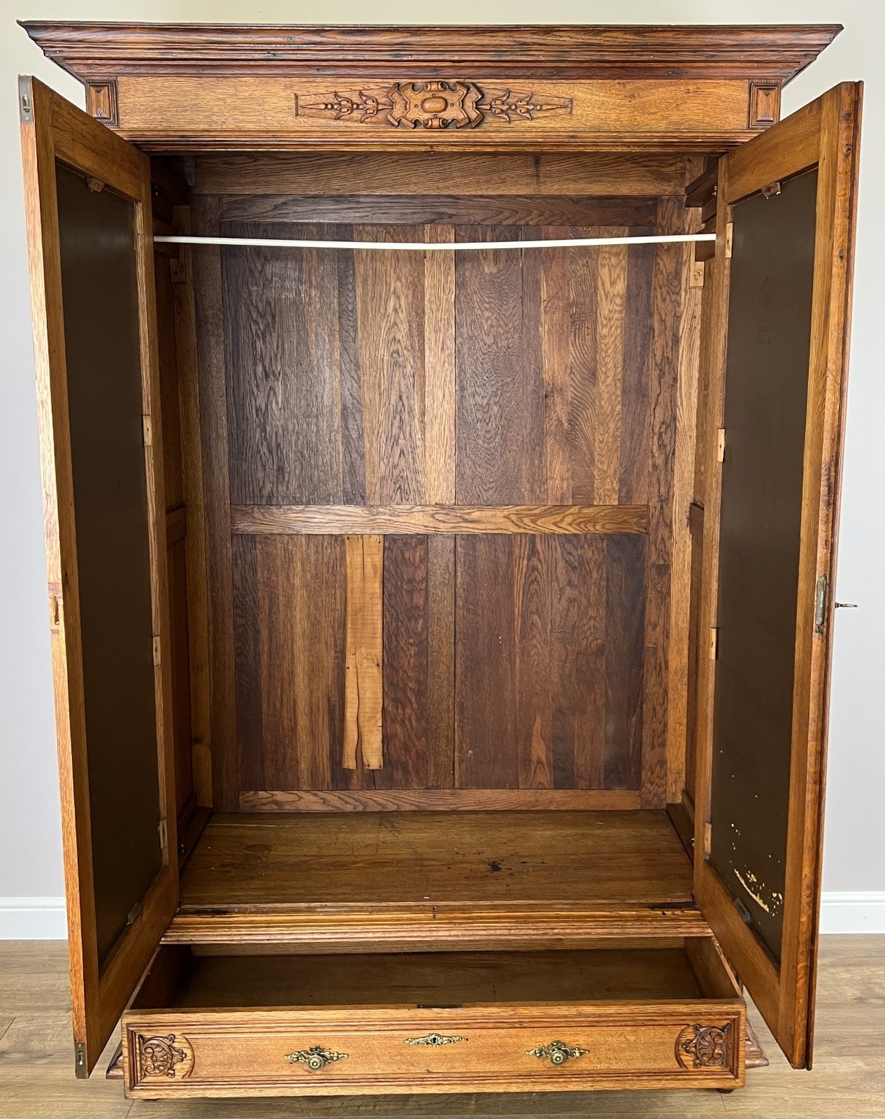 Wardrobe Antique French Oak Two Door Mirrored Carved Armoire Cabinet LOT 612019