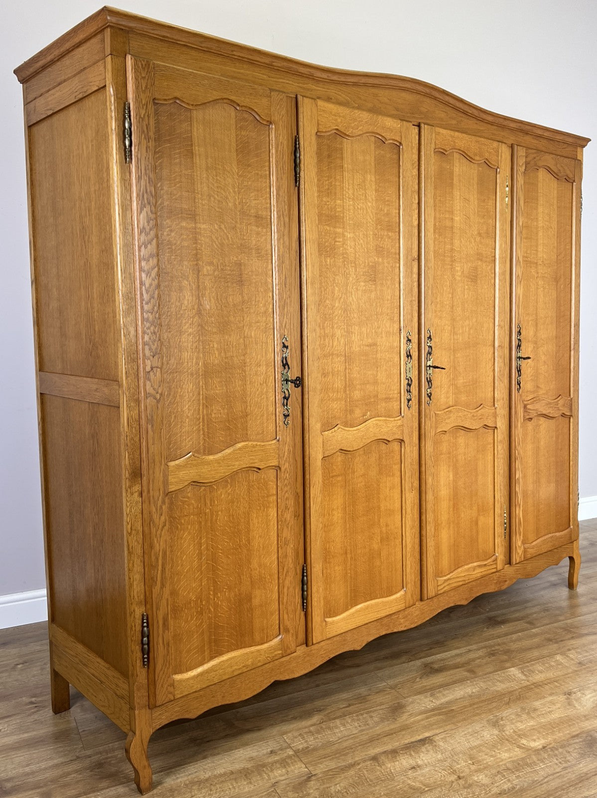Wardrobe Vintage French Louis XVI Style Oak Four Door Carved Armoire LOT 6501