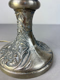 Lamp Antique Style Pewter Angel Table Lamp Pleated Glass Shade LOT 516916