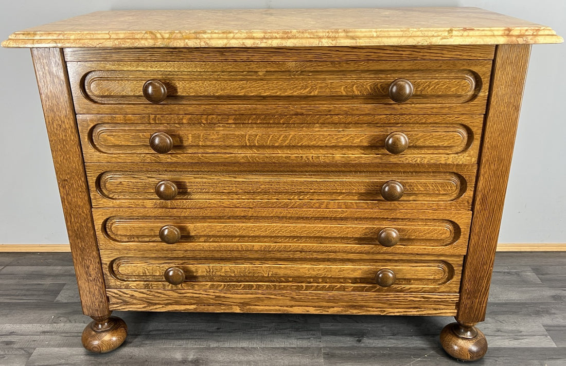 Chest of Drawers Vintage French Style Marble Top 5 Drawers Cabinet LOT 45140