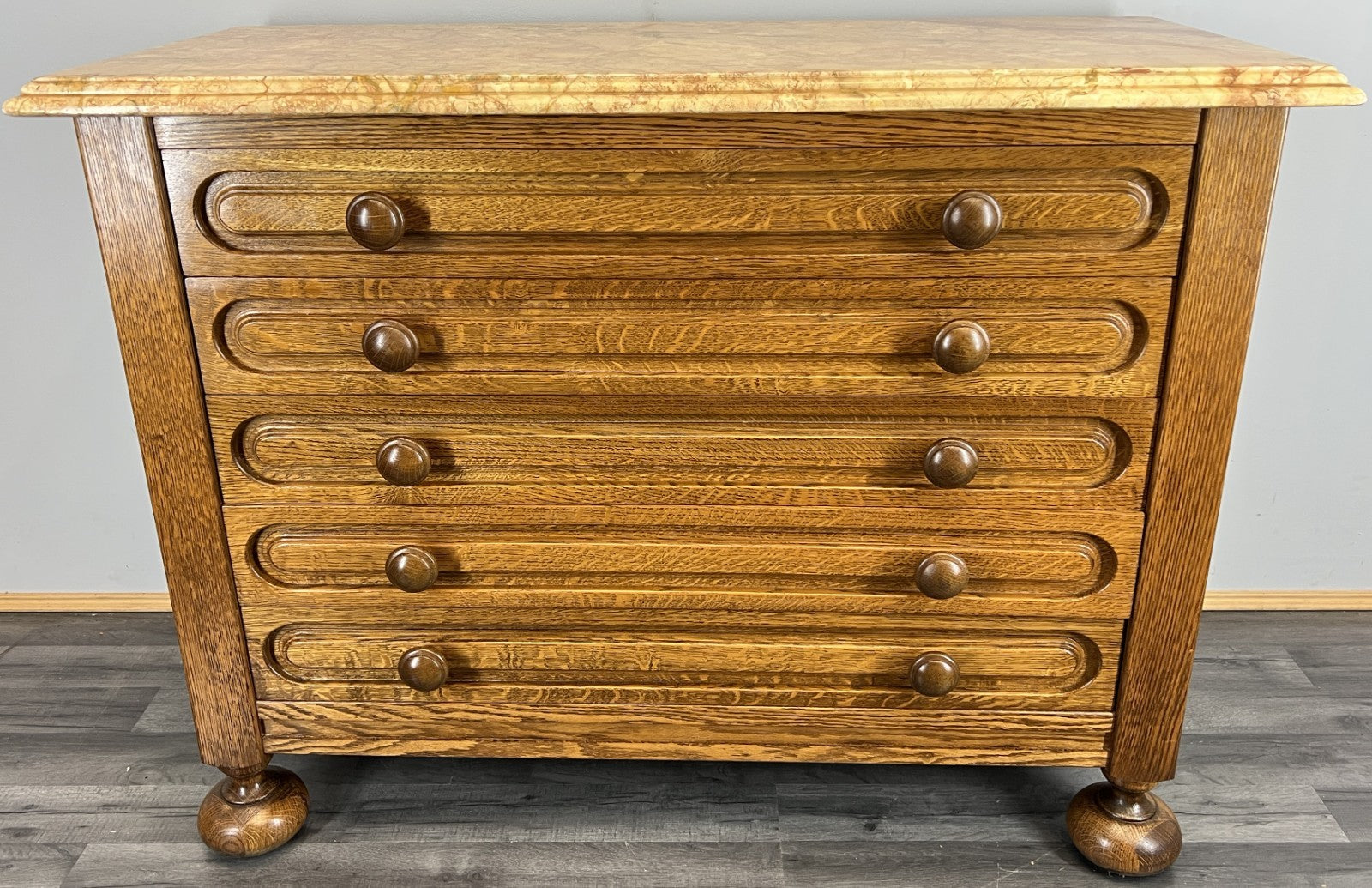 Chest of Drawers Vintage French Style Marble Top 5 Drawers Cabinet LOT 45141