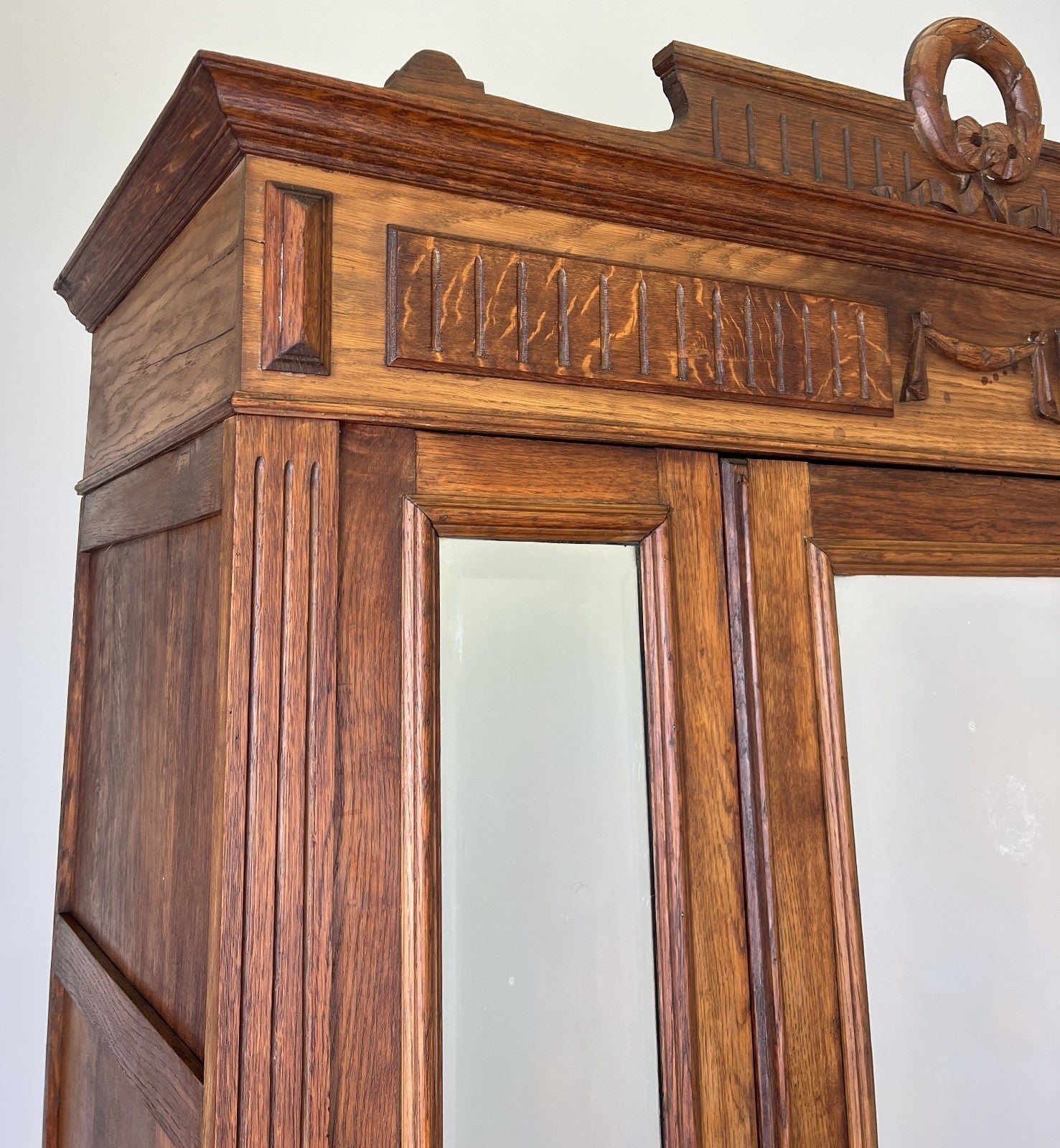 Wardrobe Antique French Two Door Oak Mirrored Carved Armoire Cabinet LOT 60825