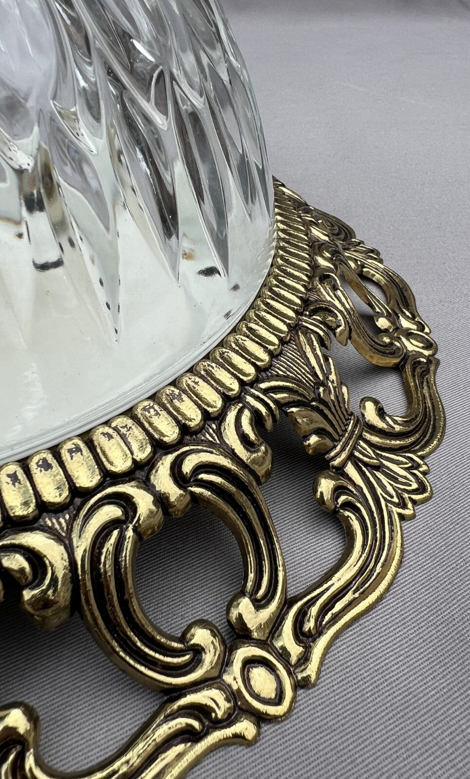 Ceiling Lamp Vintage French Brass Pressed Crystal Pendant Chandelier LOT 60004