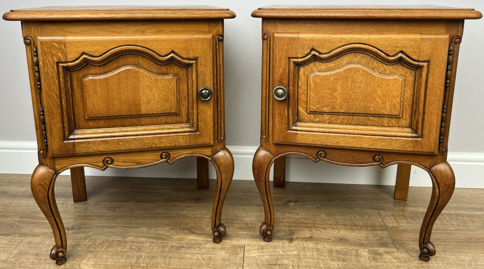 Pair of Bedside Tables Vintage French Louis Oak Nightstands Cabinets LOT 63061