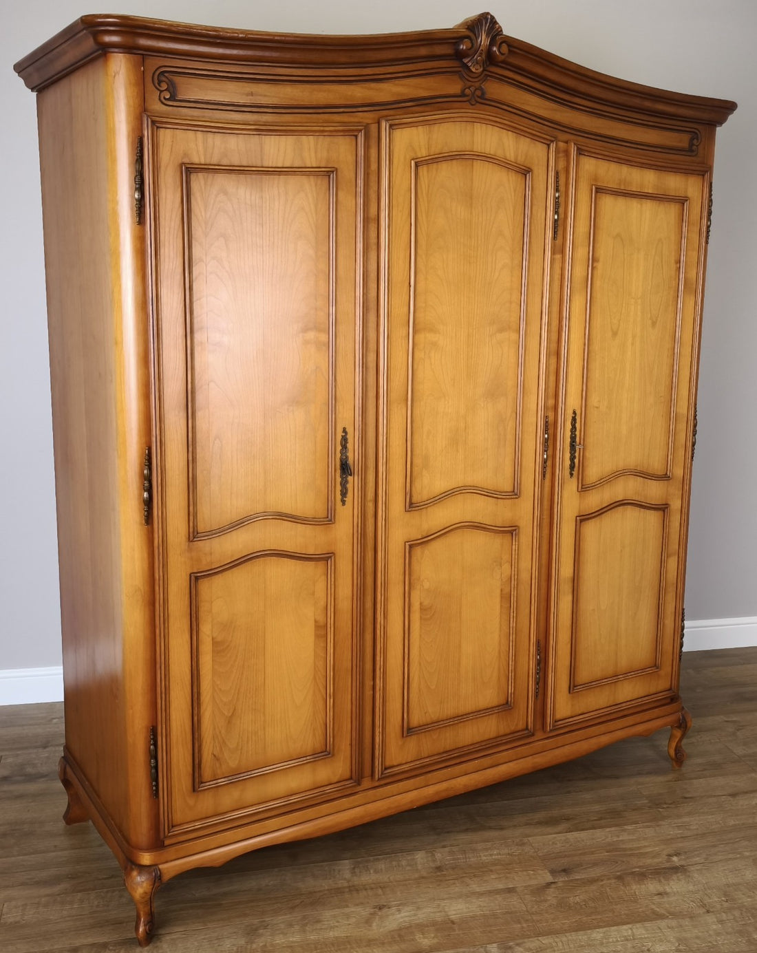 Wardrobe Vintage French Louis XVI Style Three Door Carved Armoire LOT 49890