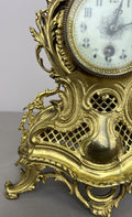 Clock Vintage French Style Brass Ornate Mantel Clock with Key LOT 6474