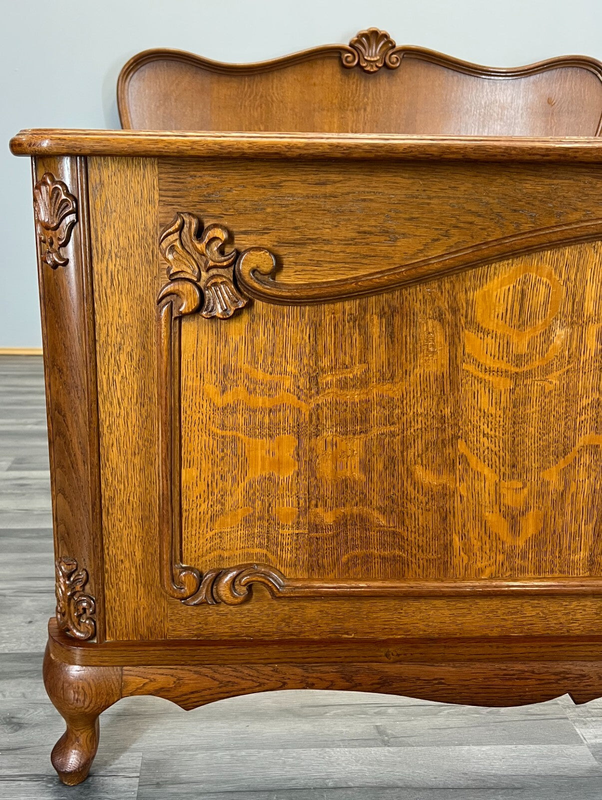 Bed - Vintage French Louis XV Double Bed Frame Carved Headboard  Lot 37083