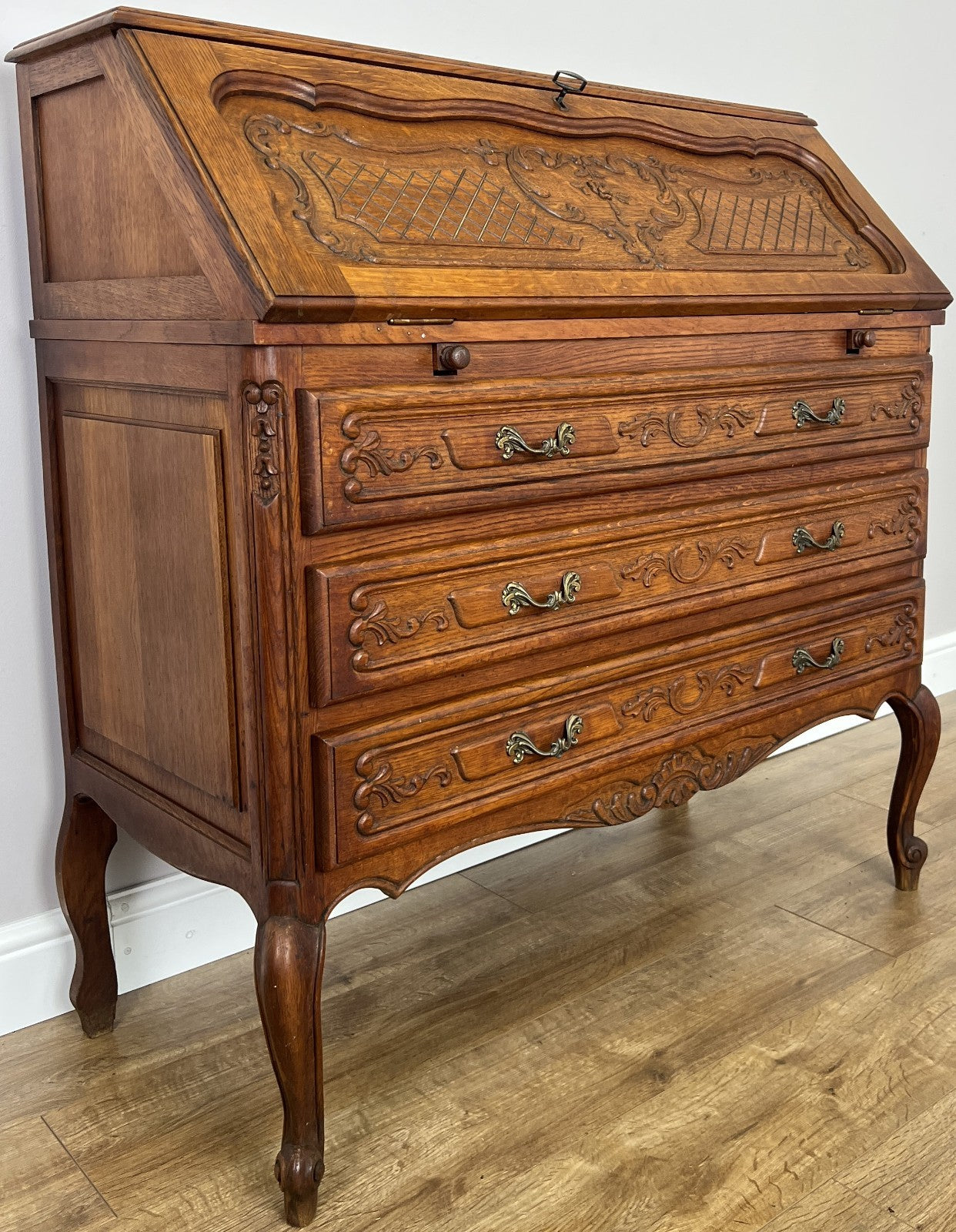 Secretaire Writing Desk Vintage French Louis Oak Rare Bureaux Cabinet LOT 61543