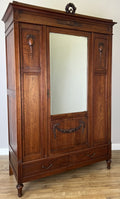 Wardrobe Antique French Walnut Two Door Mirrored Carved Armoire Cabinet LOT 608313