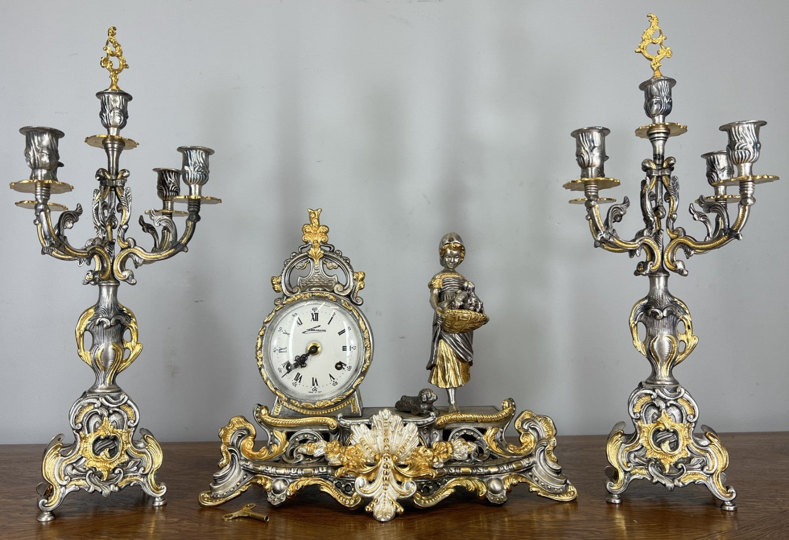 Lancini Imperial Ormolu Gilt Brass Mantle Clock with Candelabras  LOT 46410
