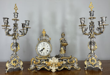 Lancini Imperial Ormolu Gilt Brass Mantle Clock with Candelabras  LOT 46410