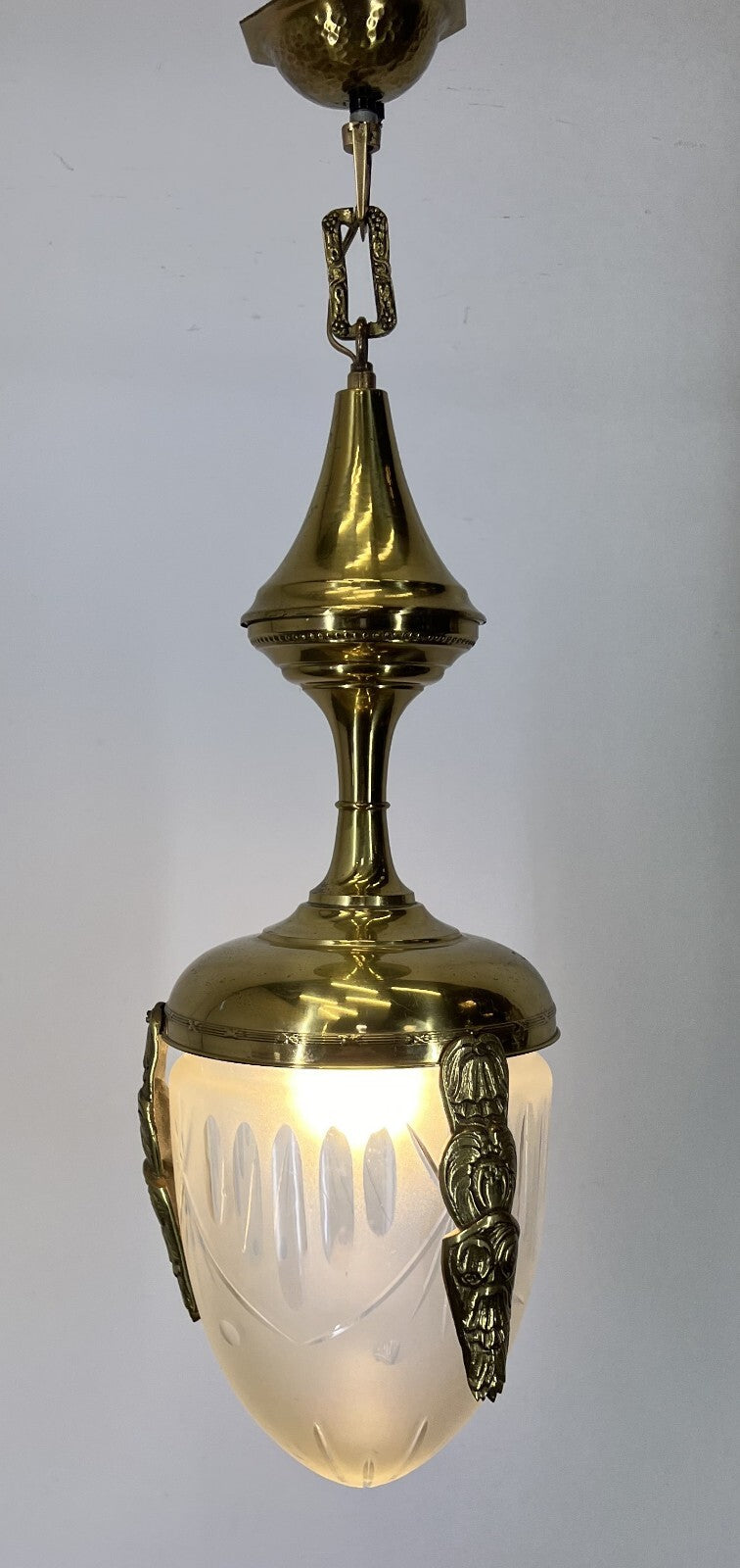 Ceiling Lamp Vintage Brass Pendant Chandelier Frosted Glass Light LOT 52551