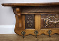 French Vintage Coat Rack Oak 6 Hooks Wall Shelf Brass Panel Coat Hanger LOT 499310