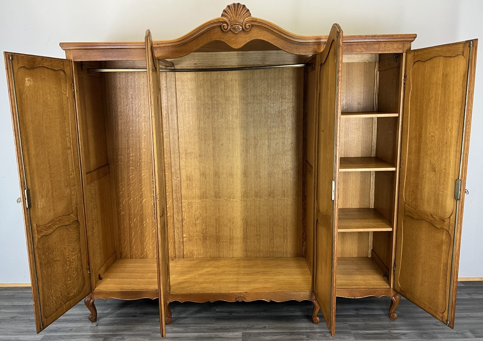 Wardrobe Vintage French Louis XVI Style Oak Four Door Carved Armoire LOT 48233