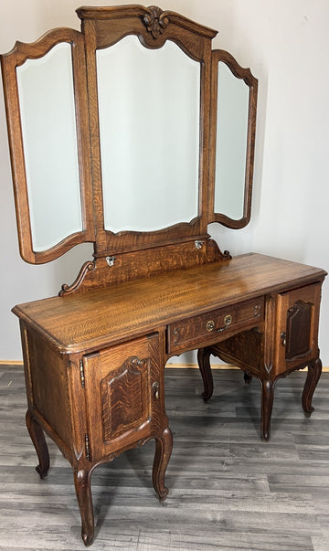 Vintage Dressing Table with Mirror French Louis Oak Vanity Table Makeup LOT 45190