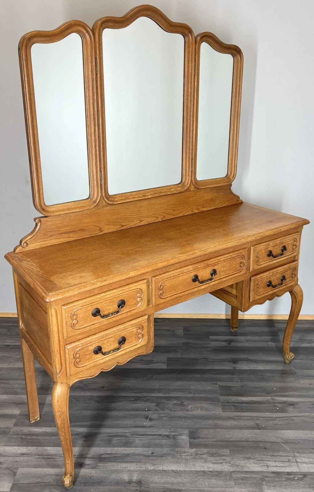 Vintage Dressing Table with Mirror French Oak Louis Vanity Table Makeup LOT 45640
