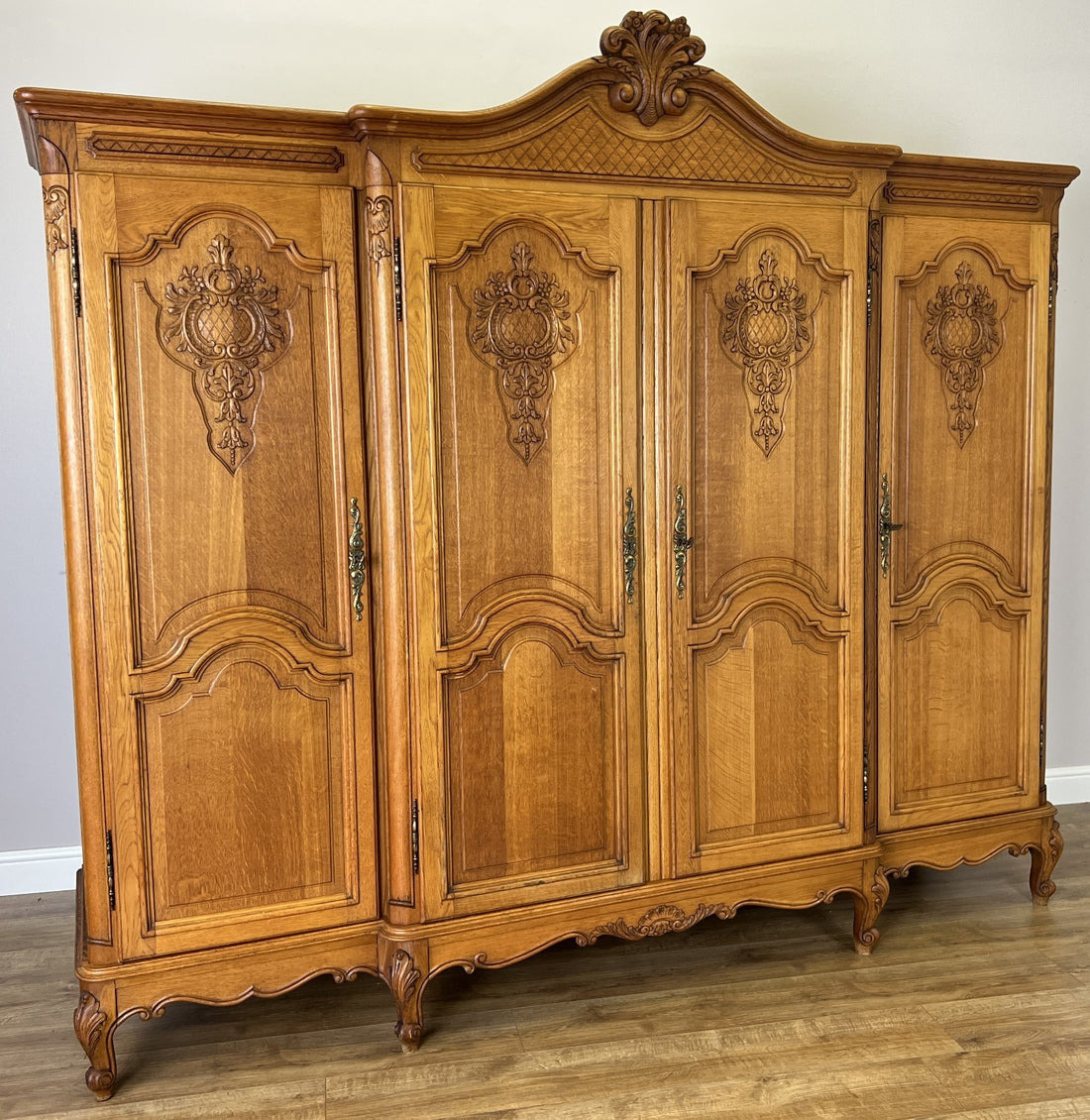 Wardrobe Vintage French Louis XVI Style Oak Four Door Carved Armoire LOT 6516