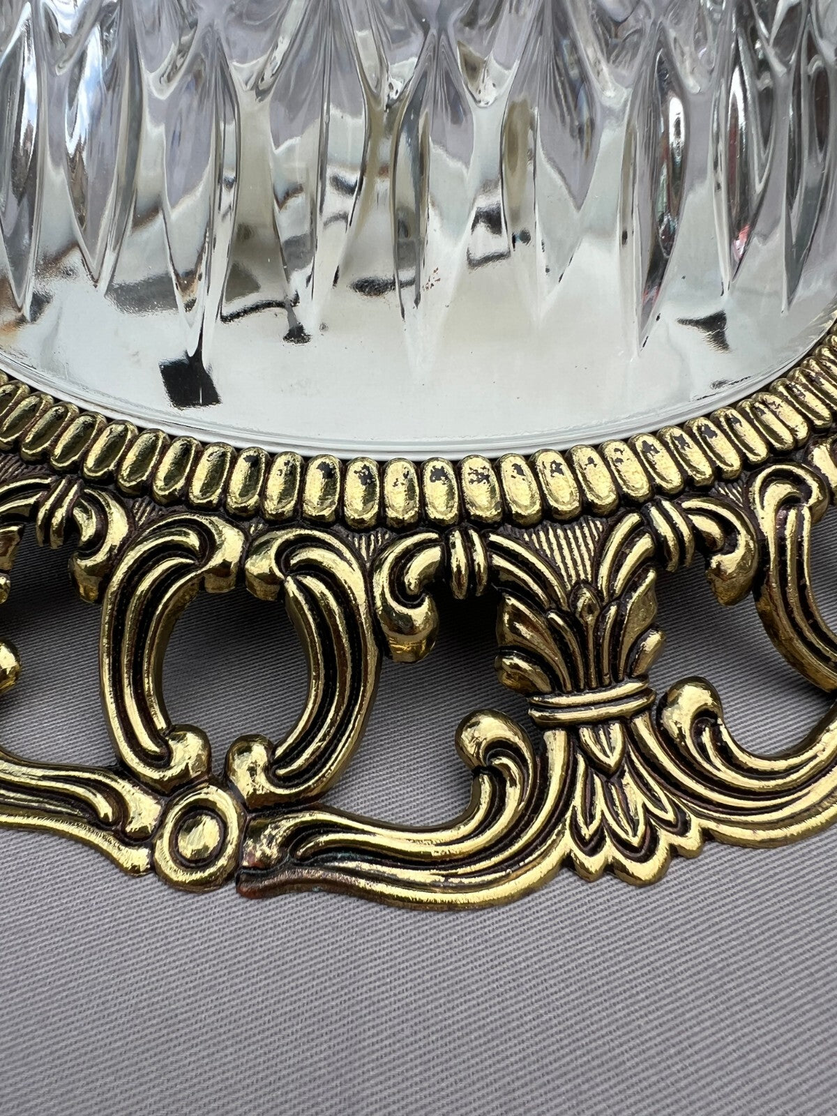 Ceiling Lamp Vintage French Brass Pressed Crystal Pendant Chandelier LOT 60005