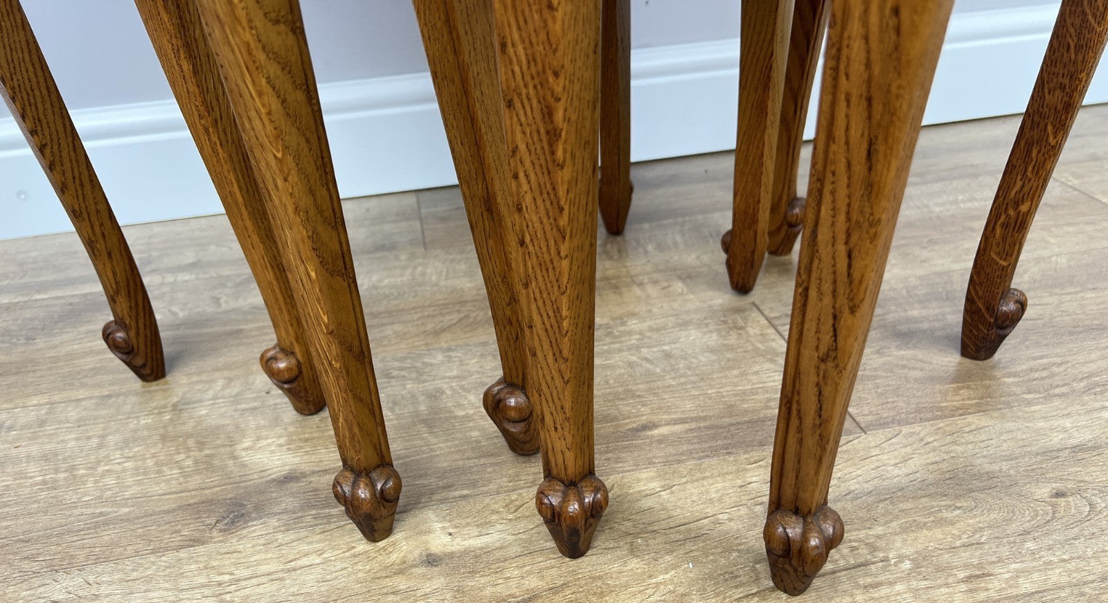 Vintage French Louis Oak Cane Set of Three Nested Carved Tables LOT 49095
