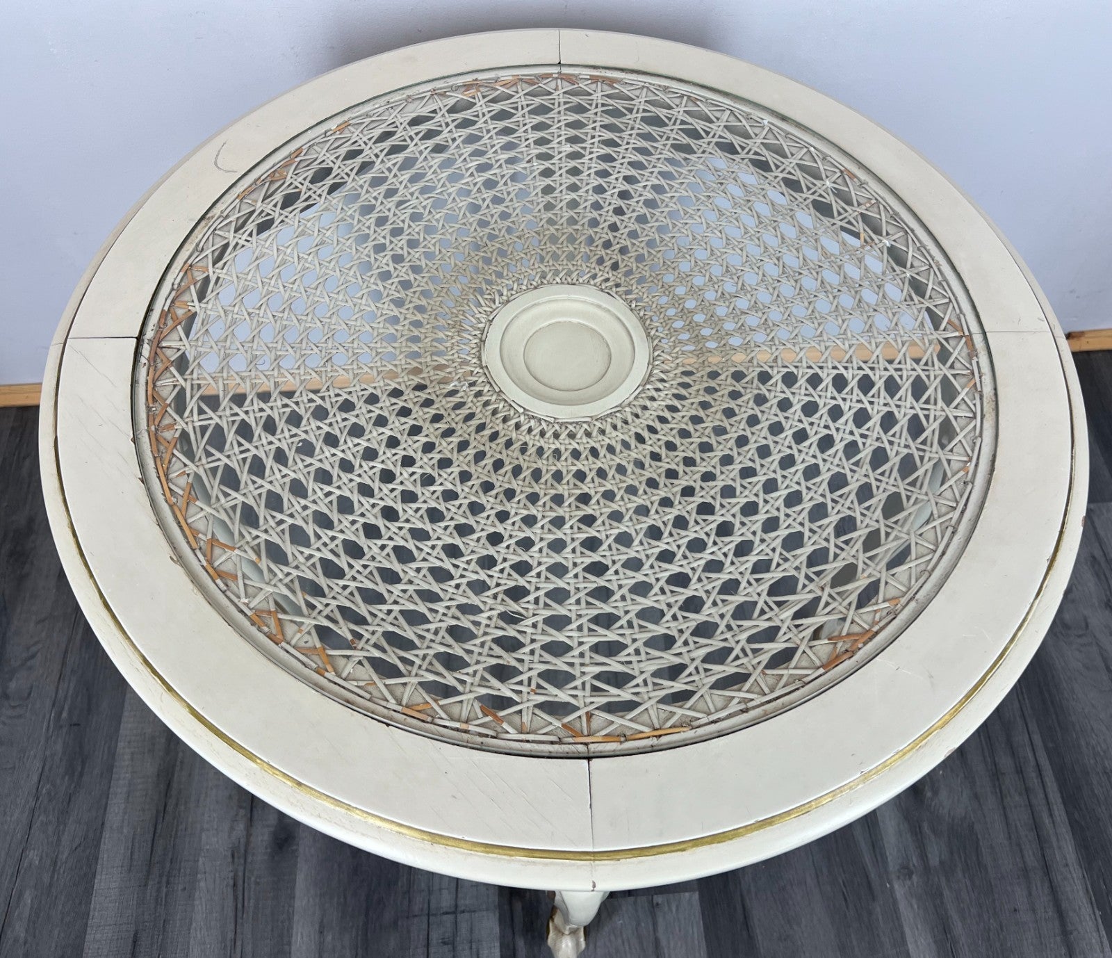 Coffee Table Vintage French Louis XIV Shabby Chic Round Glass Top LOT 32829