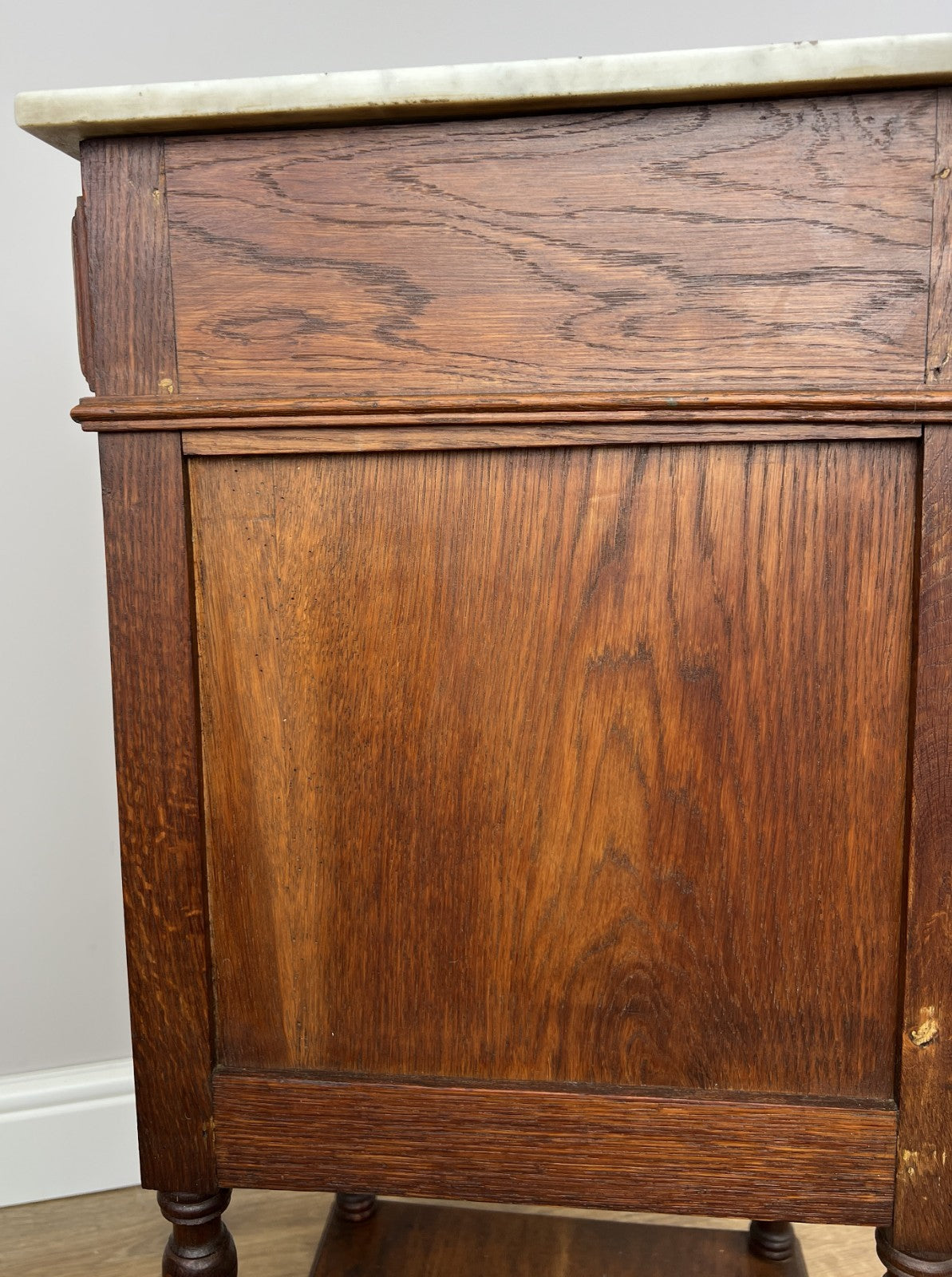 Bedside Table Antique French Oak Marble Top Cupboard Carved Cabinet LOT 601311