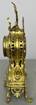 Clock Vintage French Style Brass Ornate Mantel Clock with Key LOT 6474