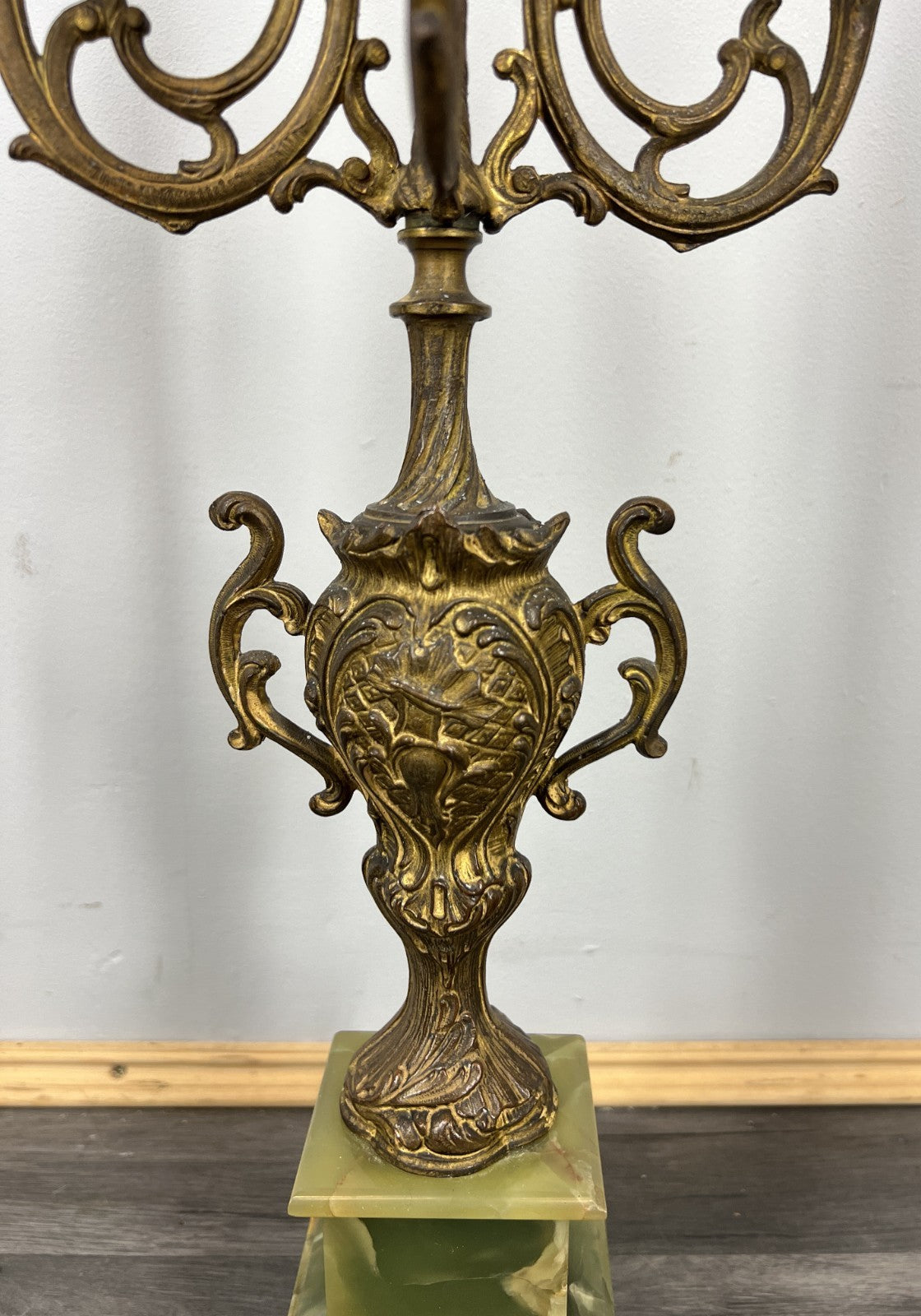 Clock Set Vintage French Onyx Brass Mantel Clock with 4-Arm Candelabras LOT 441313