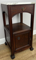 Bedside Table Antique French Style Marble Top Walnut Cabinet Nightstand LOT 62392