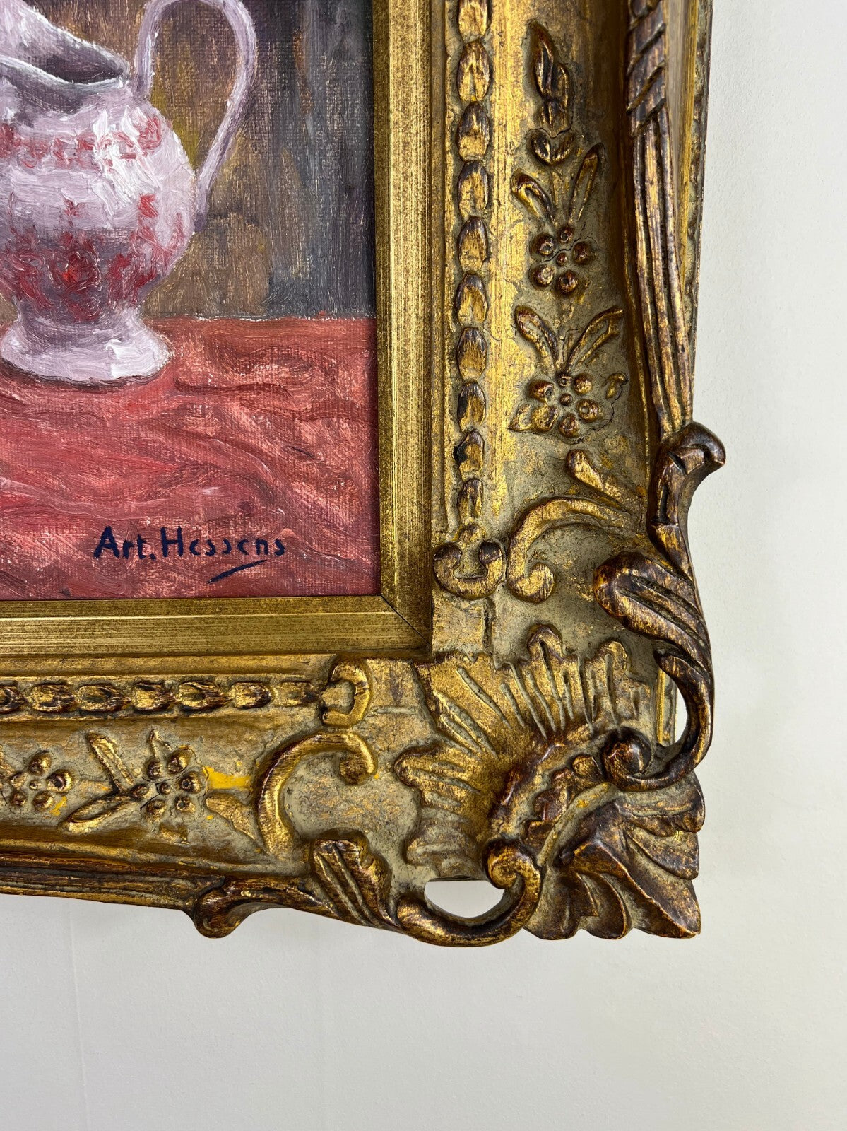 Vintage French Oil Painting Floral Still Life Framed Carved Signed LOT 51122