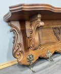 French Vintage Style Coat Rack Oak 7 Hooks Ornate Wall Shelf Coat LOT 47373