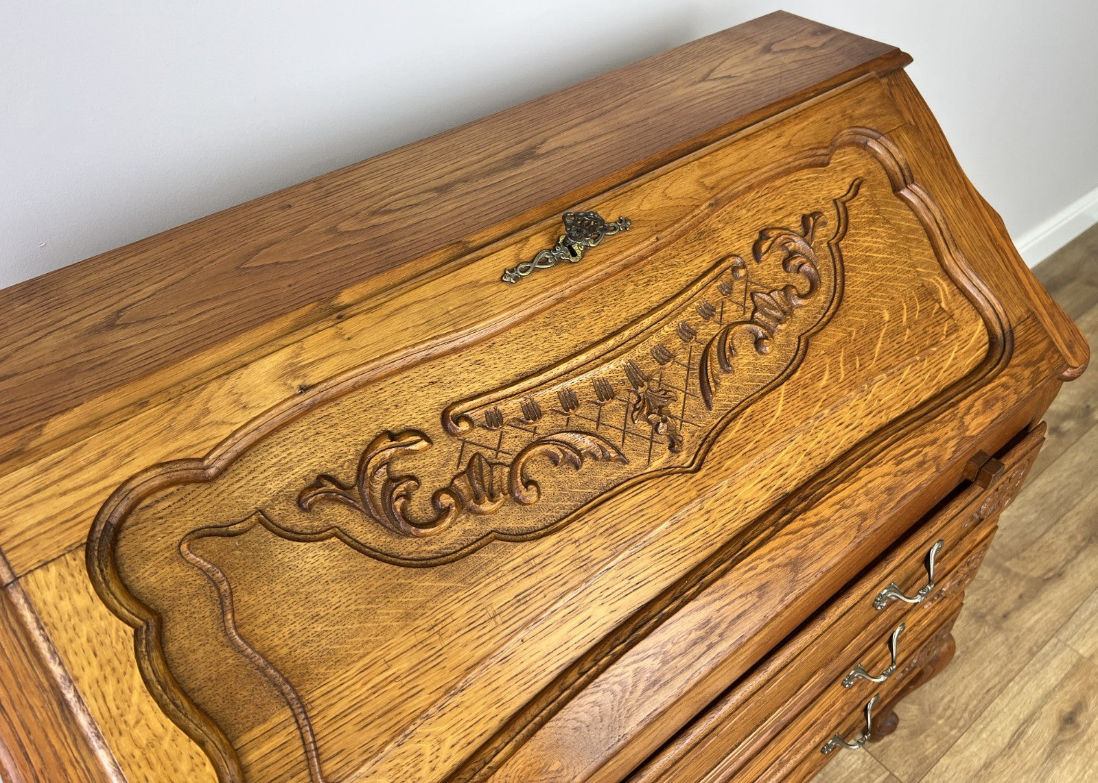Secretaire Writing Desk Vintage French Style Oak Rare Bureaux Cabinet LOT 609110