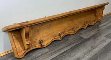 Coat Rack Antique French Oak Wall Mounted 5 Hook Plate Rack Hanger LOT 31770