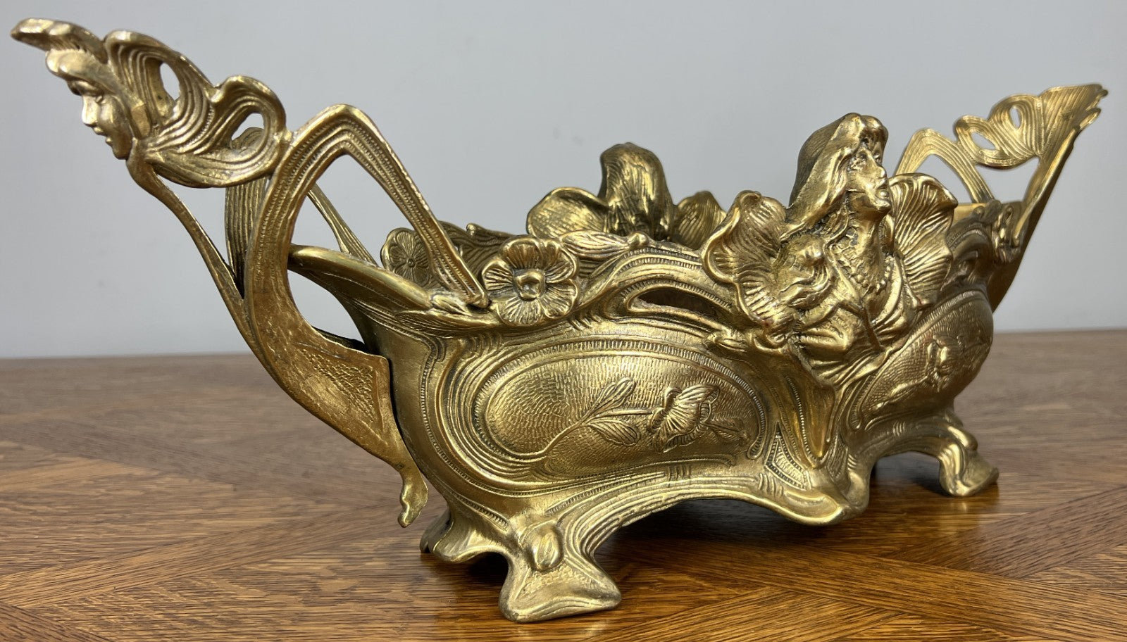 French Art Nouveau Jardiniere, Antique Brass Planter Brass Ornate LOT 46793
