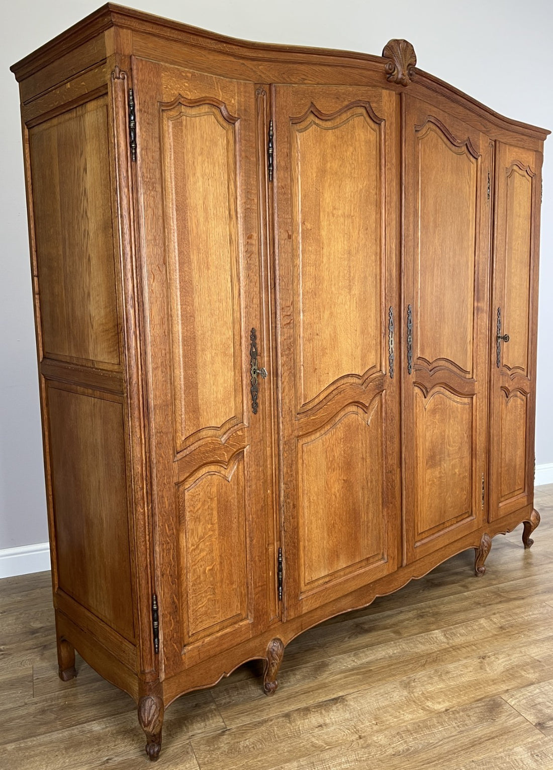 Wardrobe Vintage French Louis XVI Style Four Door Oak Carved Armoire LOT 64120