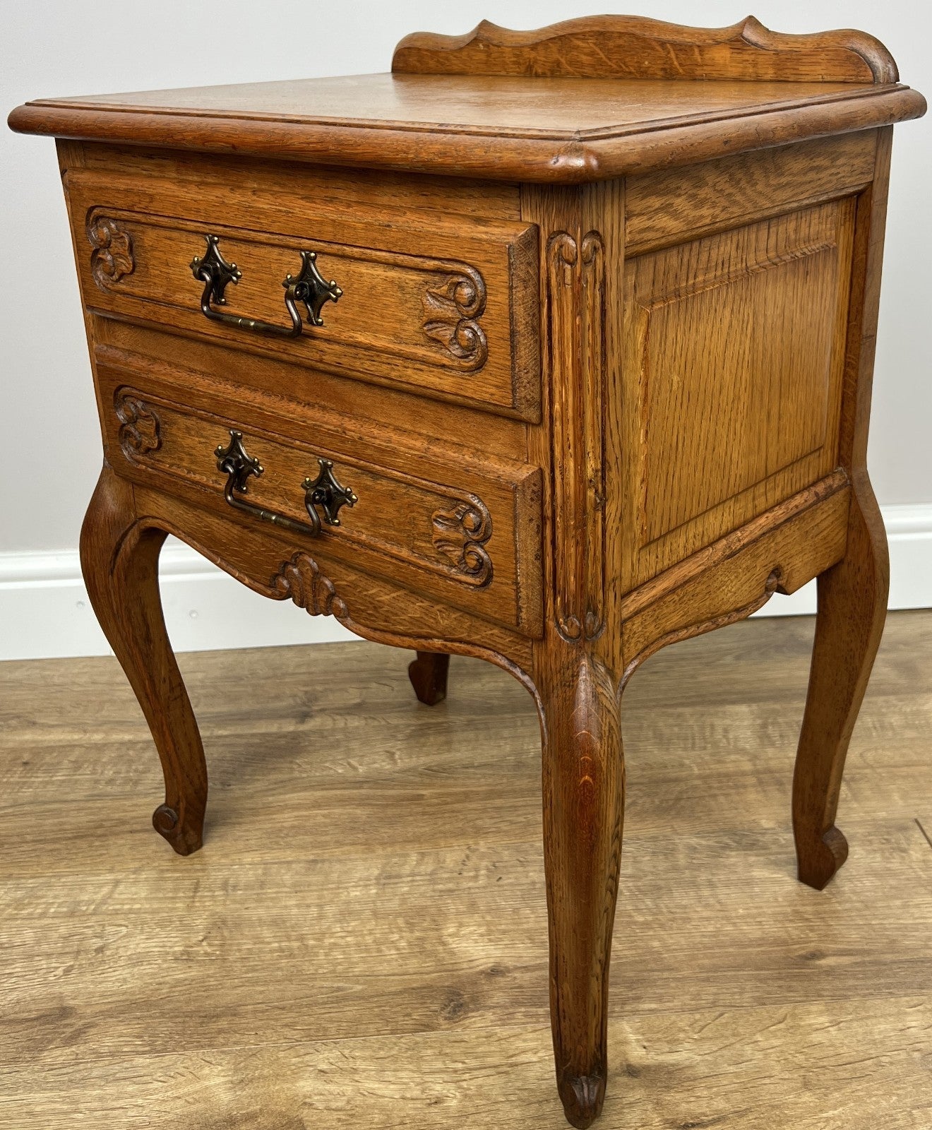 Pair of Bedside Tables Vintage French Louis Oak  Nightstands Cabinets LOT 49082