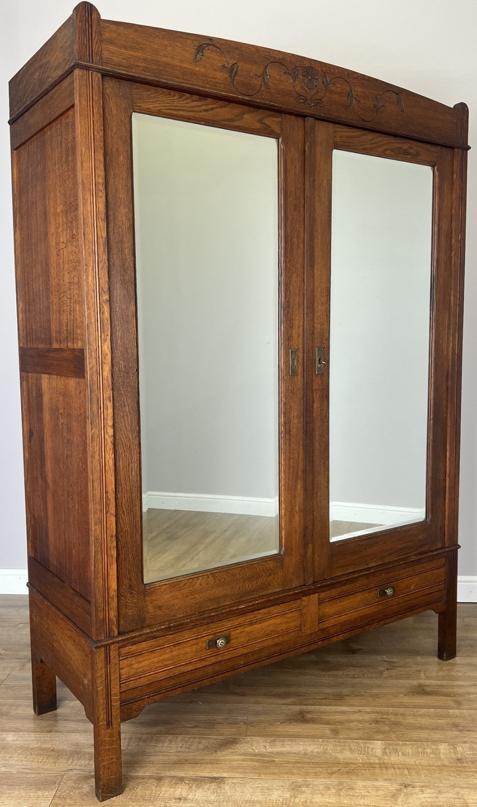 Wardrobe Antique French Oak Two Door Mirrored Carved Armoire Cabinet LOT 61000
