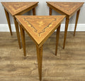 Vintage French Nested Triangle Inlaid Set 3 Pieces Carved Tables LOT 490610