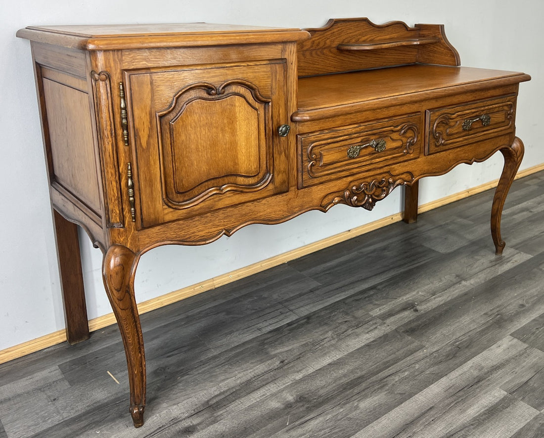Bench Cabinet Vintage French Louis XVI Style Oak Carved Sideboard LOT 48070