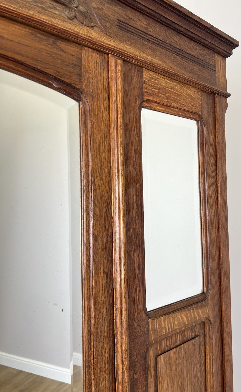 Wardrobe Antique French Oak Two Door Mirrored Carved Armoire Cabinet LOT 61447